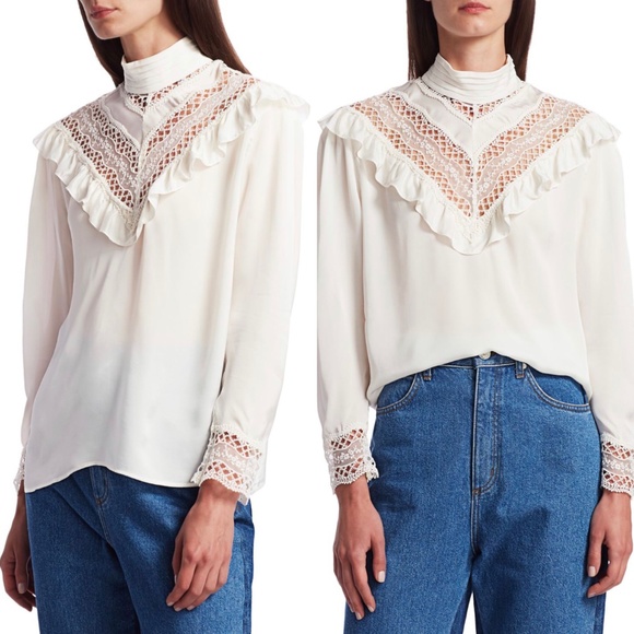 ❌SOLD❌Sandro high neck ruffle lace inset top - Picture 5 of 14